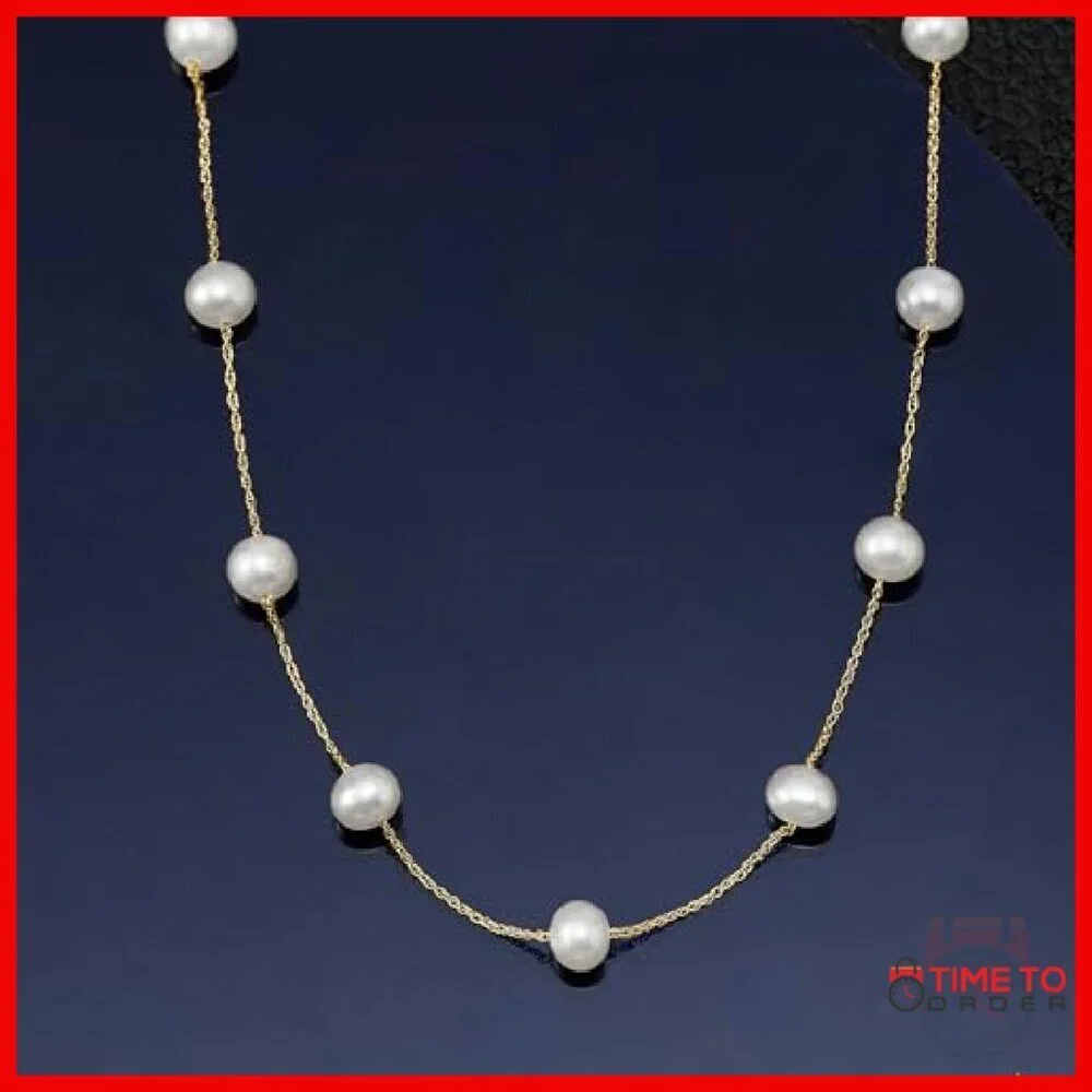 14kt Yellow Gold Cultured Pearl Necklace 16in Station Chain